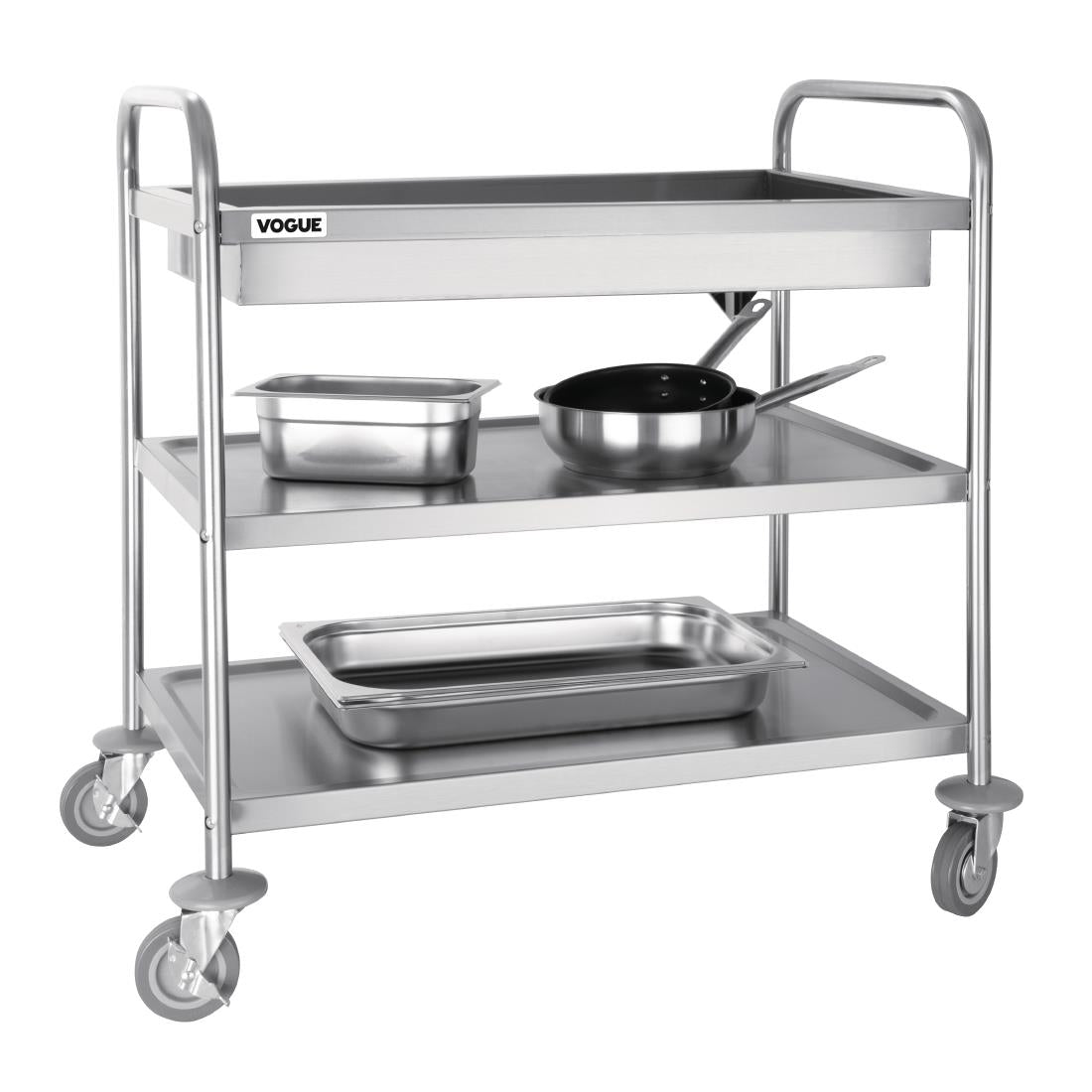 Vogue Deep Tray Clearing Trolley 3 Tier St/St - 940x855x535mm CC365