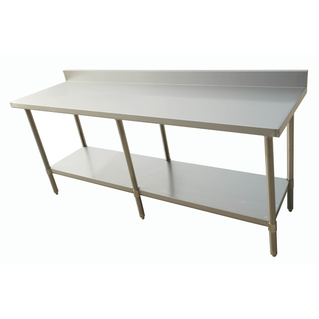 2400-6-WBB Economic 304 Grade Stainless Steel Table with splashback 2400x600x900 - 6 legs