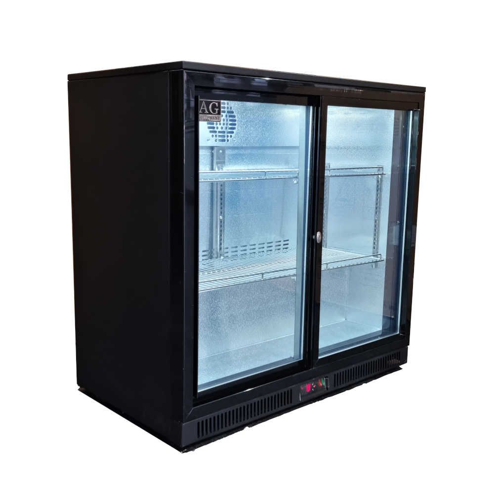 AG Twin Sliding Door Bar Fridge - Black Body & Doors BEER2-SD
