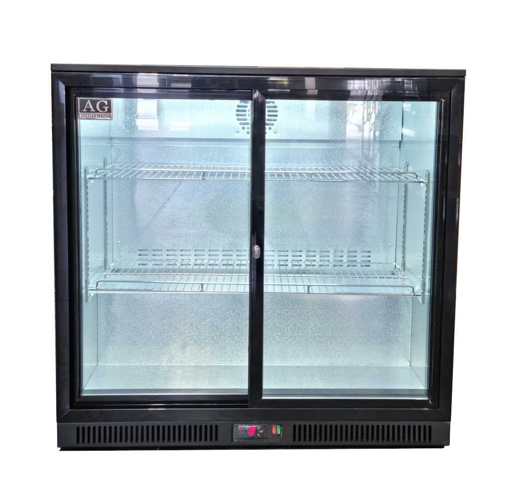 AG Twin Sliding Door Bar Fridge - Black Body & Doors BEER2-SD
