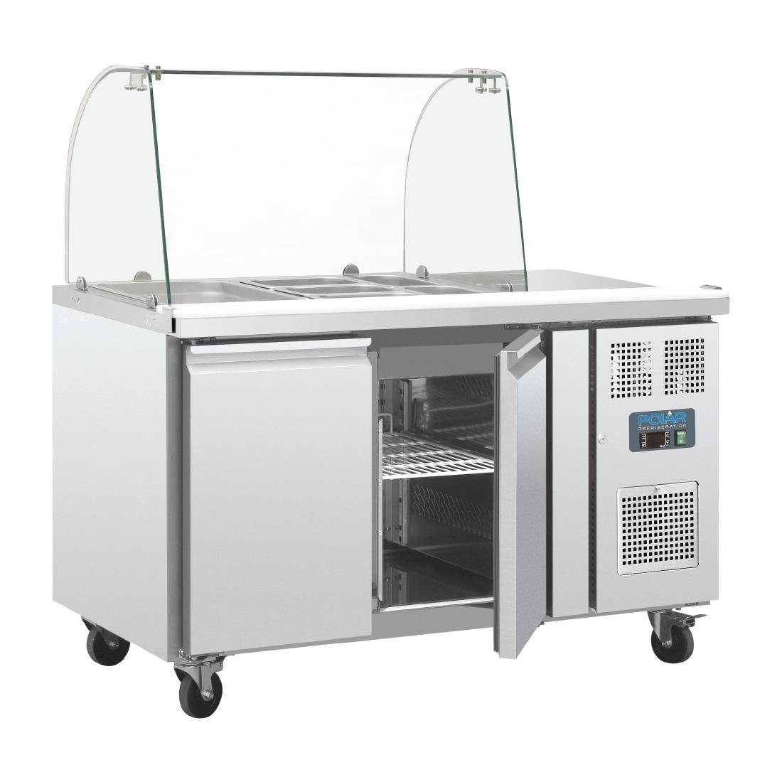 Polar U-Series Refrigerated GN Counter Saladette with Sneeze Guard - 2 Door CT393-A