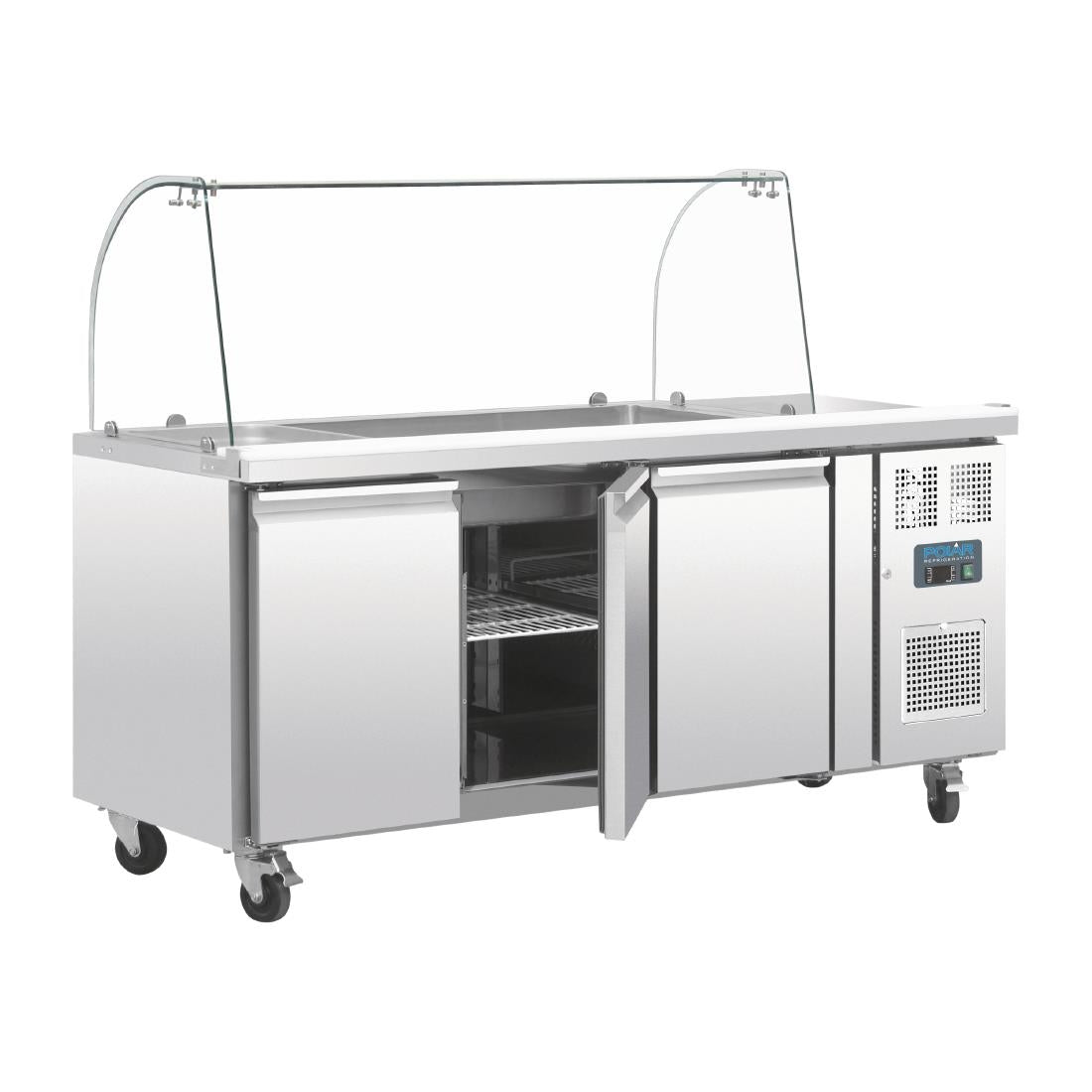 Polar U-Series Refrigerated GN Counter Saladette with Sneeze Guard - 3 Door