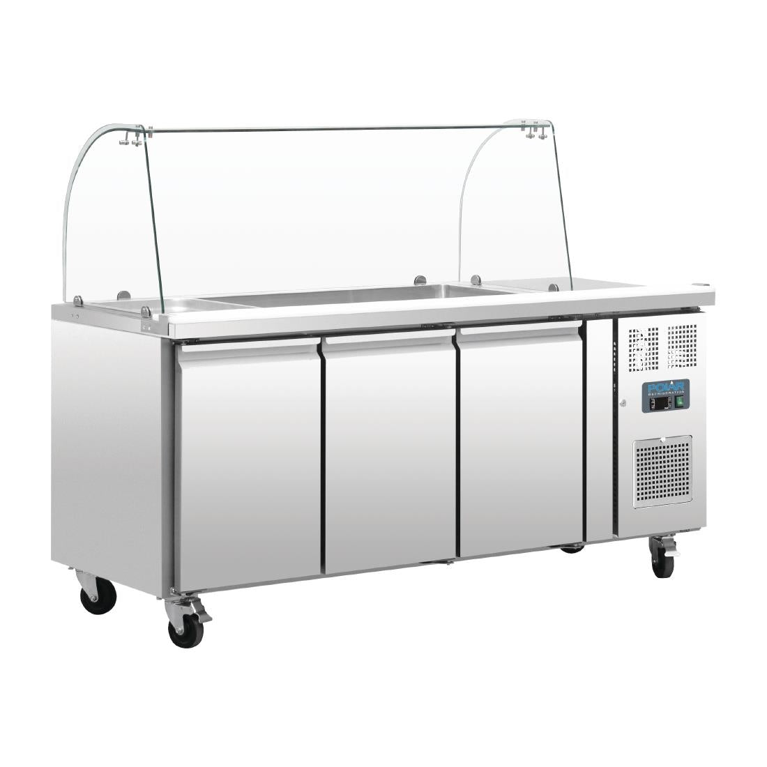 Polar U-Series Refrigerated GN Counter Saladette with Sneeze Guard - 3 Door CT394-A