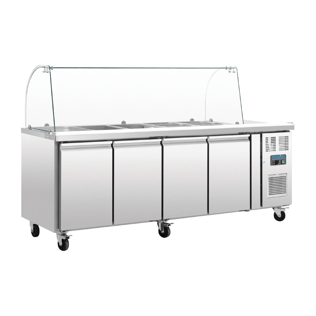 Polar U-Series Refrigerated GN Counter Saladette with Sneeze Guard - 4 Door CT395-A