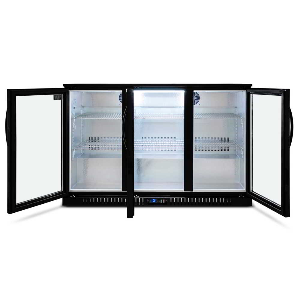 AG Three Sliding Door Bar Fridge - Black Body & Doors BEER3