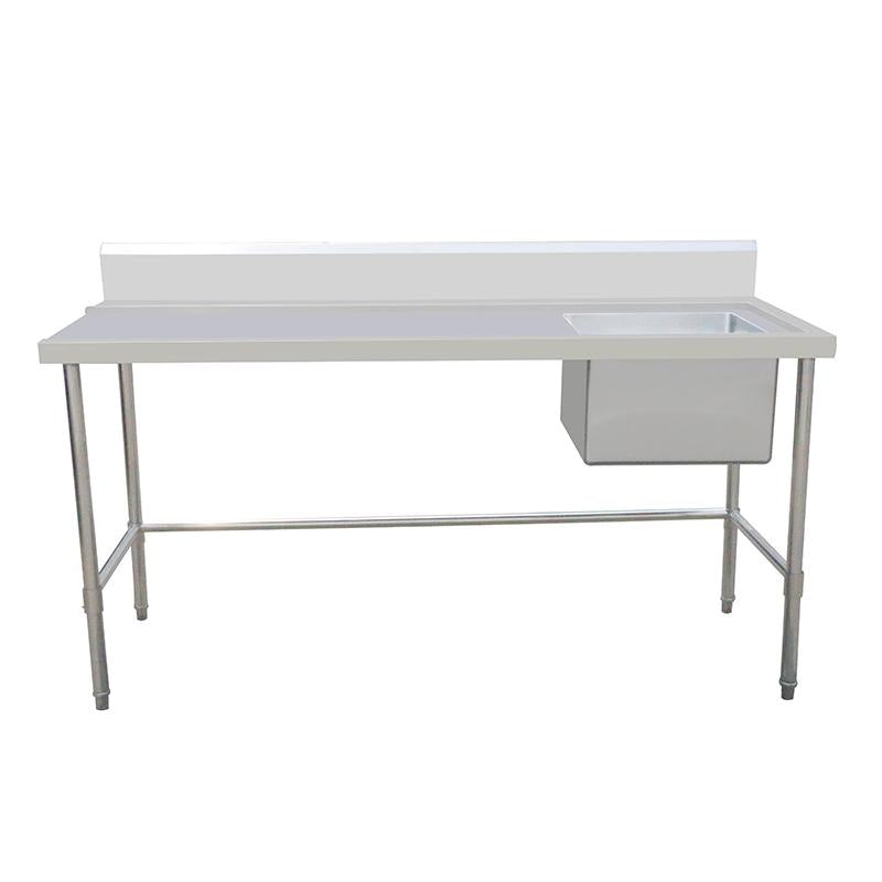 Inlet Bench - Single Sink with Splashback & Leg Brace - Inlet on Left - Sink on Right / 700 / ASSD-1270LR