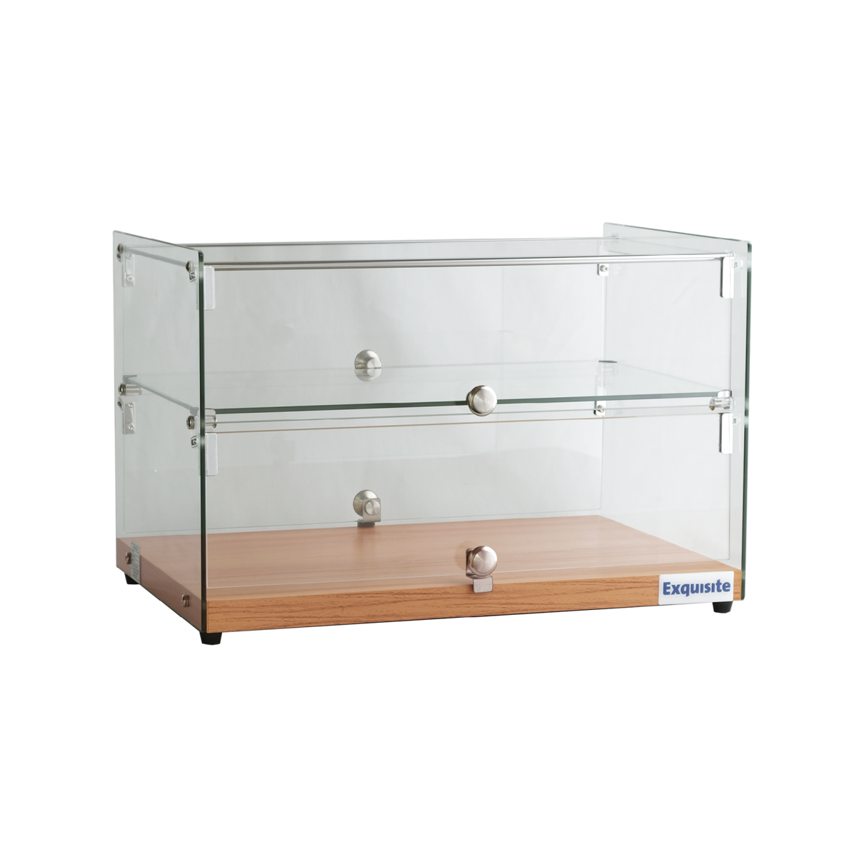 Exquisite Two Tiers Flat Glass Ambient Cake Display – Natural Oak - CD50-O - Whisk Hospitality - CD50-O