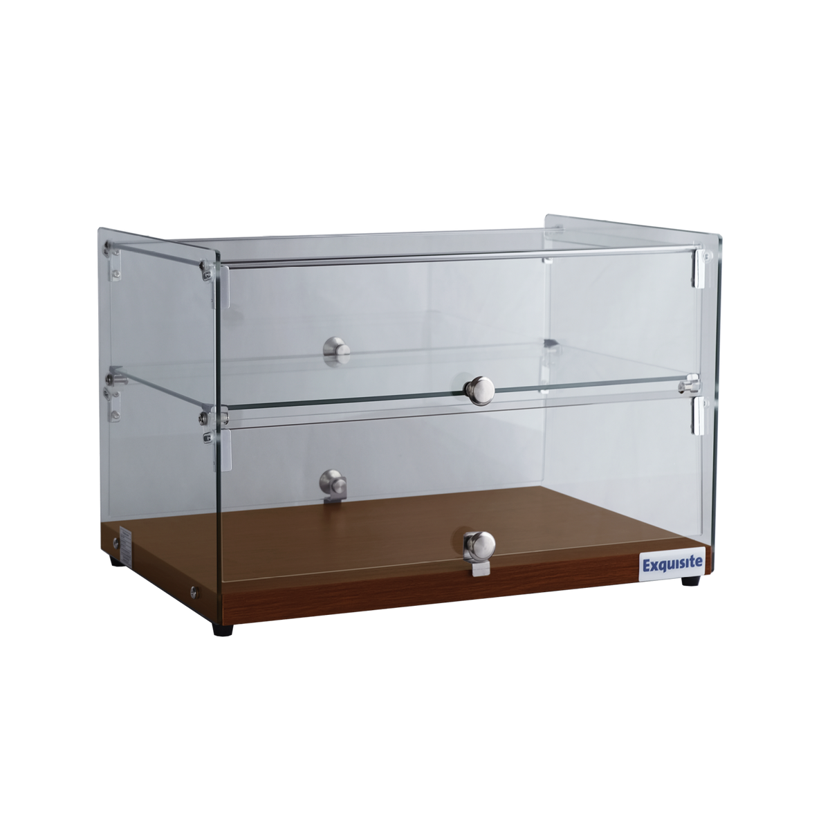 Exquisite Two Tiers Flat Glass Ambient Cake Display – Elegant Walnut - CD50-W - Whisk Hospitality - CD50-W