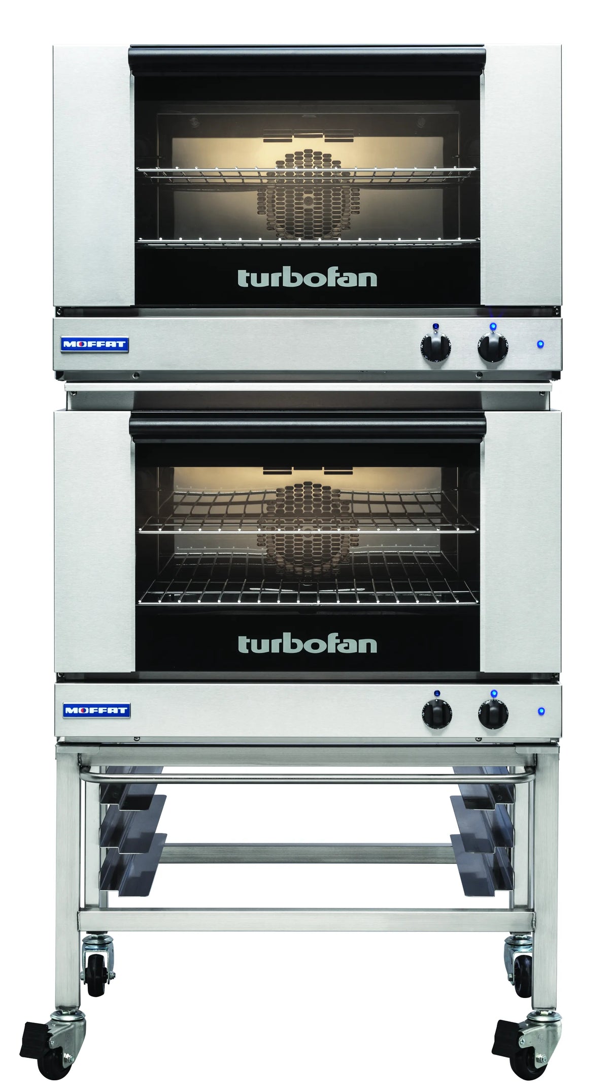 Turbofan E27M22C Full Size Tray Manual Electric Convection Ovens Double Stacked Castor Base