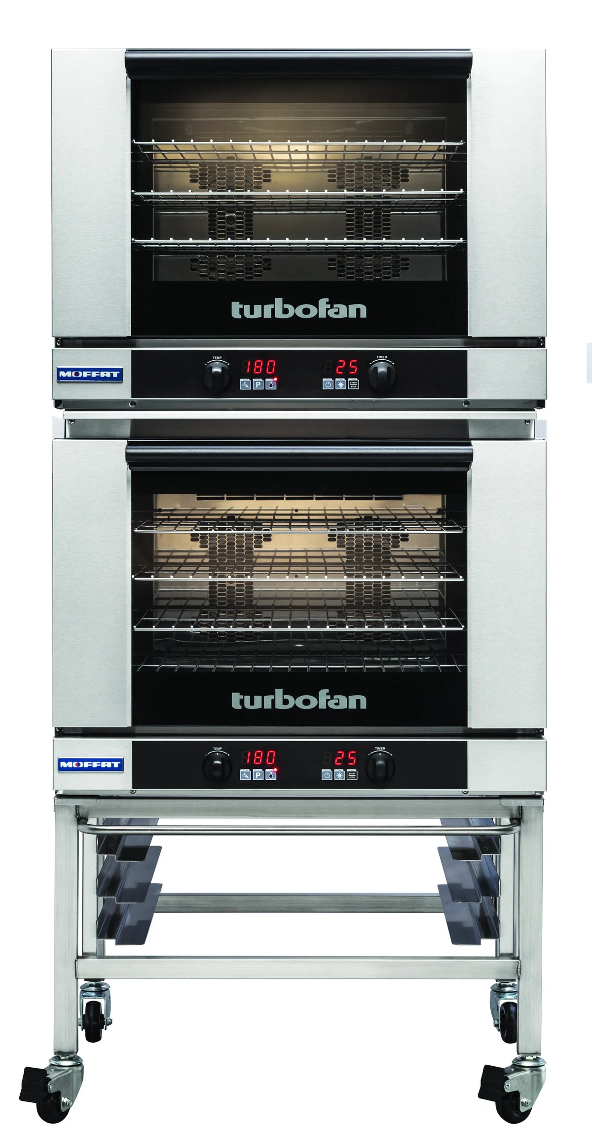 Turbofan E28D42C Full Size Tray Digital Electric Convection Ovens Double Stacked Stainless