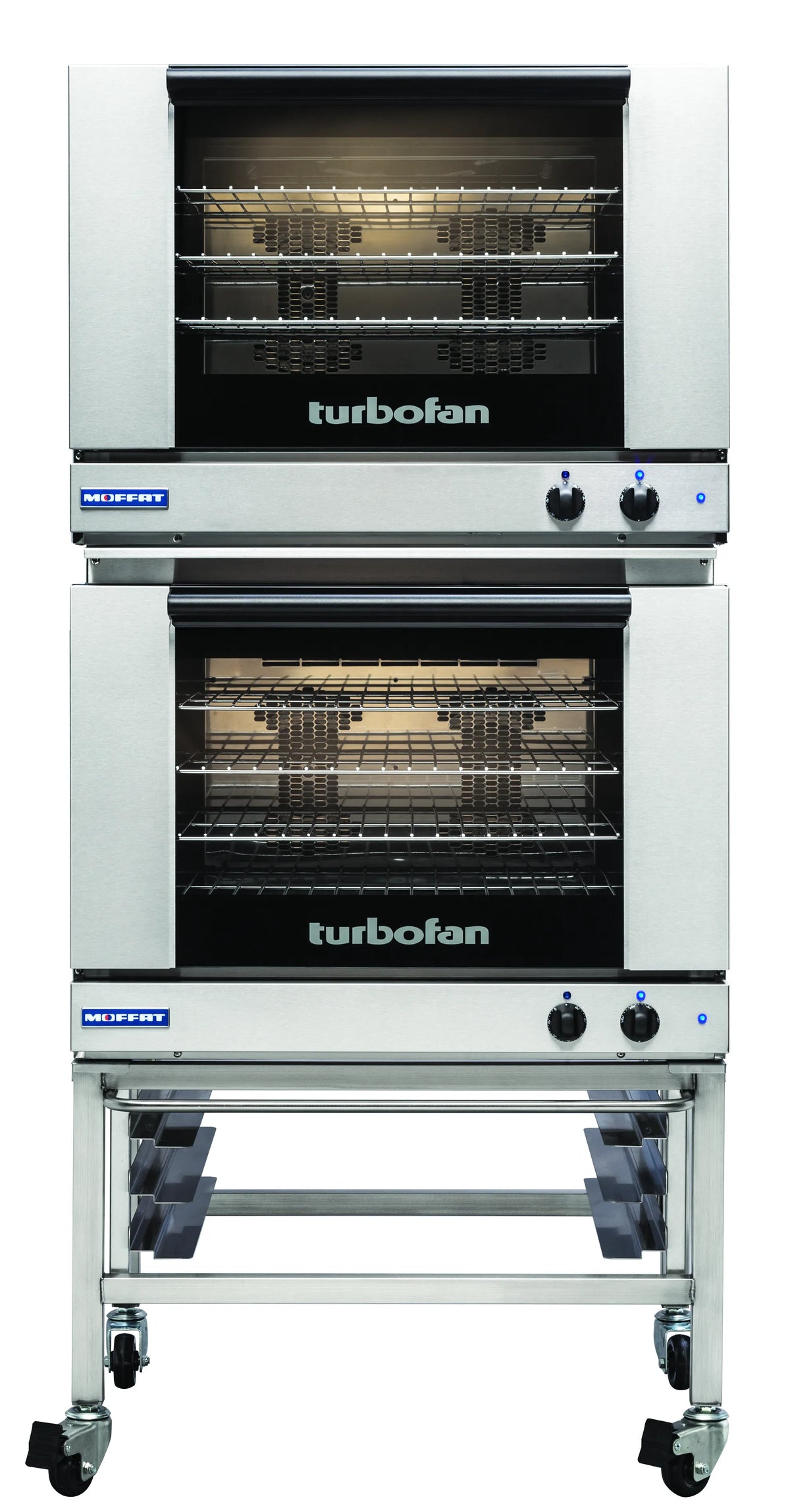 Turbofan E28M42C Full Size Tray Manual Electric Convection Ovens Double Stacked Castor Base