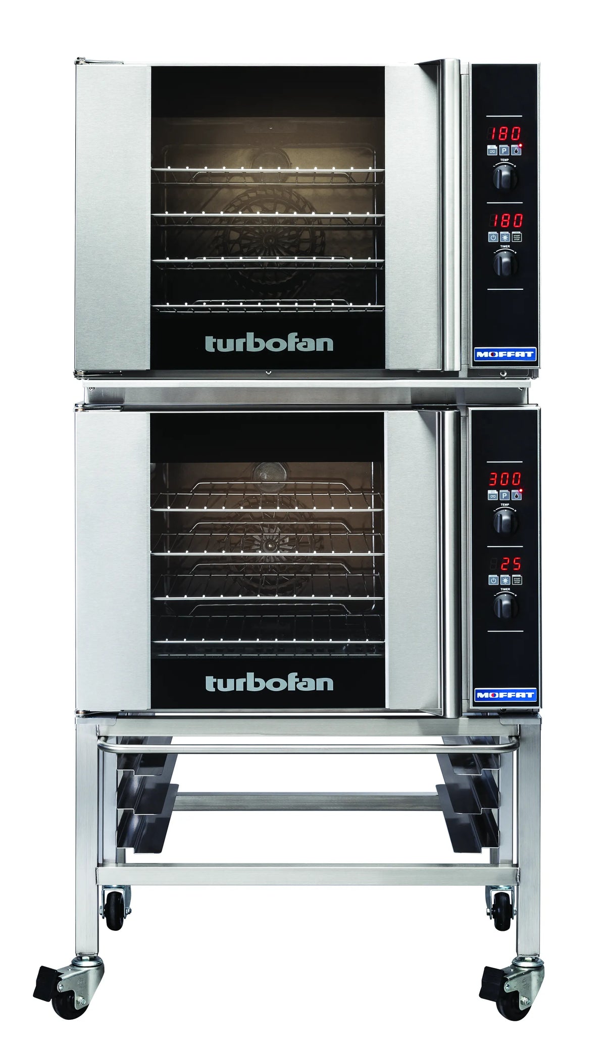 Turbofan E31D42C Full Size Tray Digital Electric Convection Ovens Double Stacked Castor
