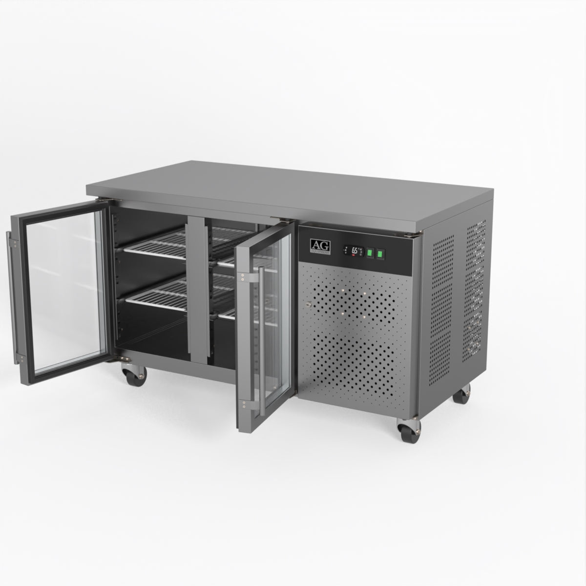 AG Commercial Two Glass Door Worktop / Under Bench Display Fridge 700mm Depth GNX2100TNG