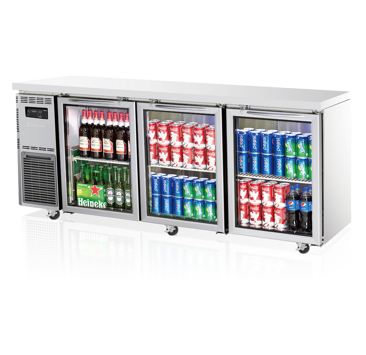 Turbo Air 3 Glass Door Undercounter Fridge 1800mm (600mm Deep) KGR18-3S-N - Whisk Hospitality - KGR18-3S-N