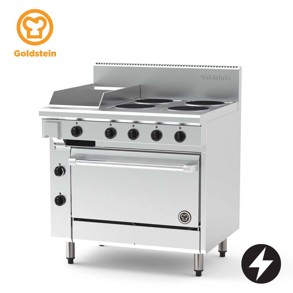 PE12G4S28FF-X | Electric Oven Range, 4 Solid Plates & 289mm Griddle, 28" Fan Forced Oven - Whisk Hospitality - PE12G4S28FF-X