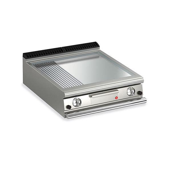 Baron 2 Burner Gas Fry Top With 2/3 Smooth 1/3 Ribbed Chrome Plate And Thermostat Control