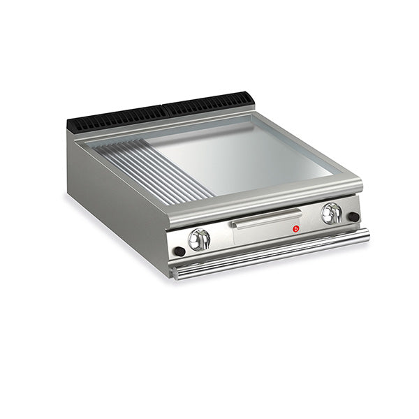 Baron 2 Burner Gas Fry Top With 2/3 Smooth 1/3 Ribbed Chrome Plate And Thermostat Control