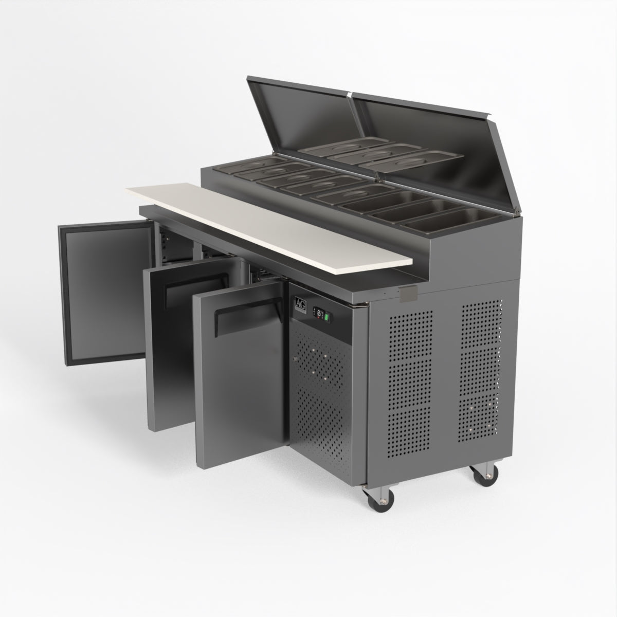 AG 3 Door Saladette Fridge – Fits 8 x 1/3 GN Trays SH3000-700