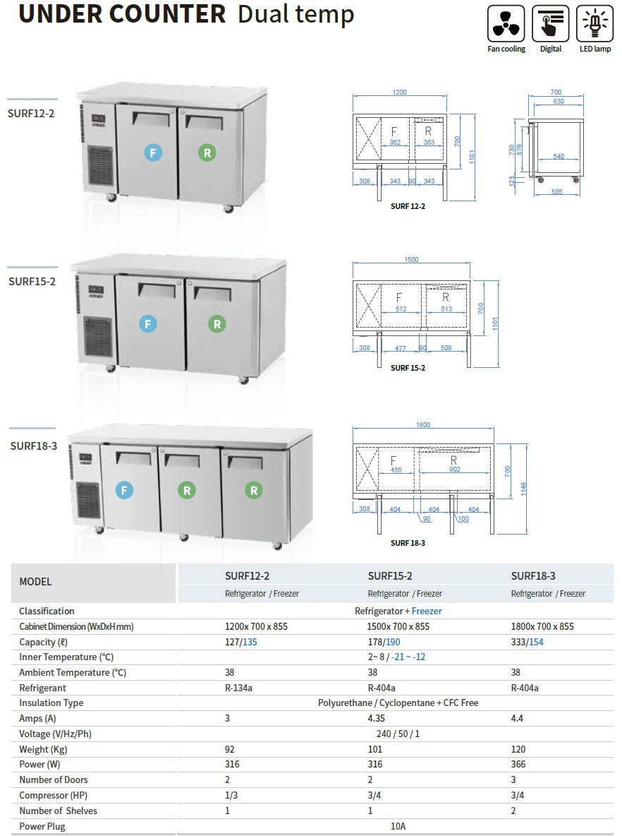 Skipio SURF15-2 Double Door Undercounter Fridge/Freezer