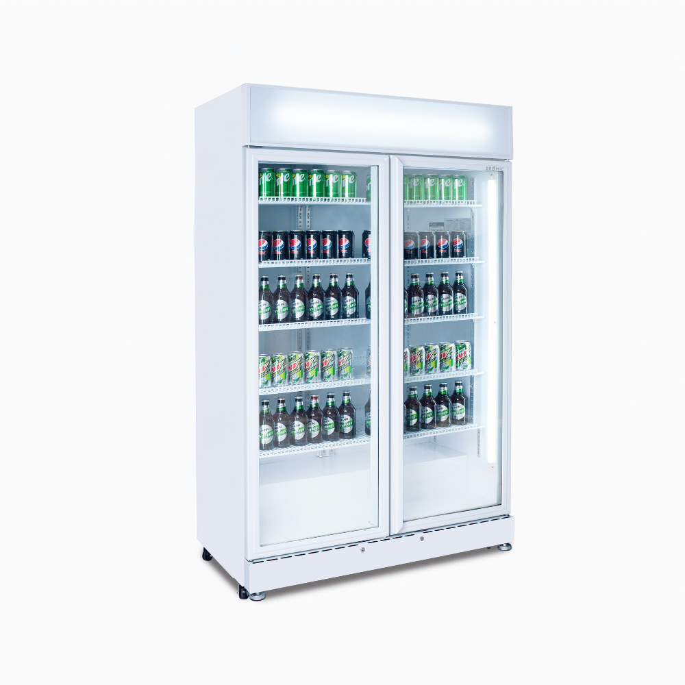 Bromic Upright Display Fridge - 885L - 2 Doors - Flat Glass - White