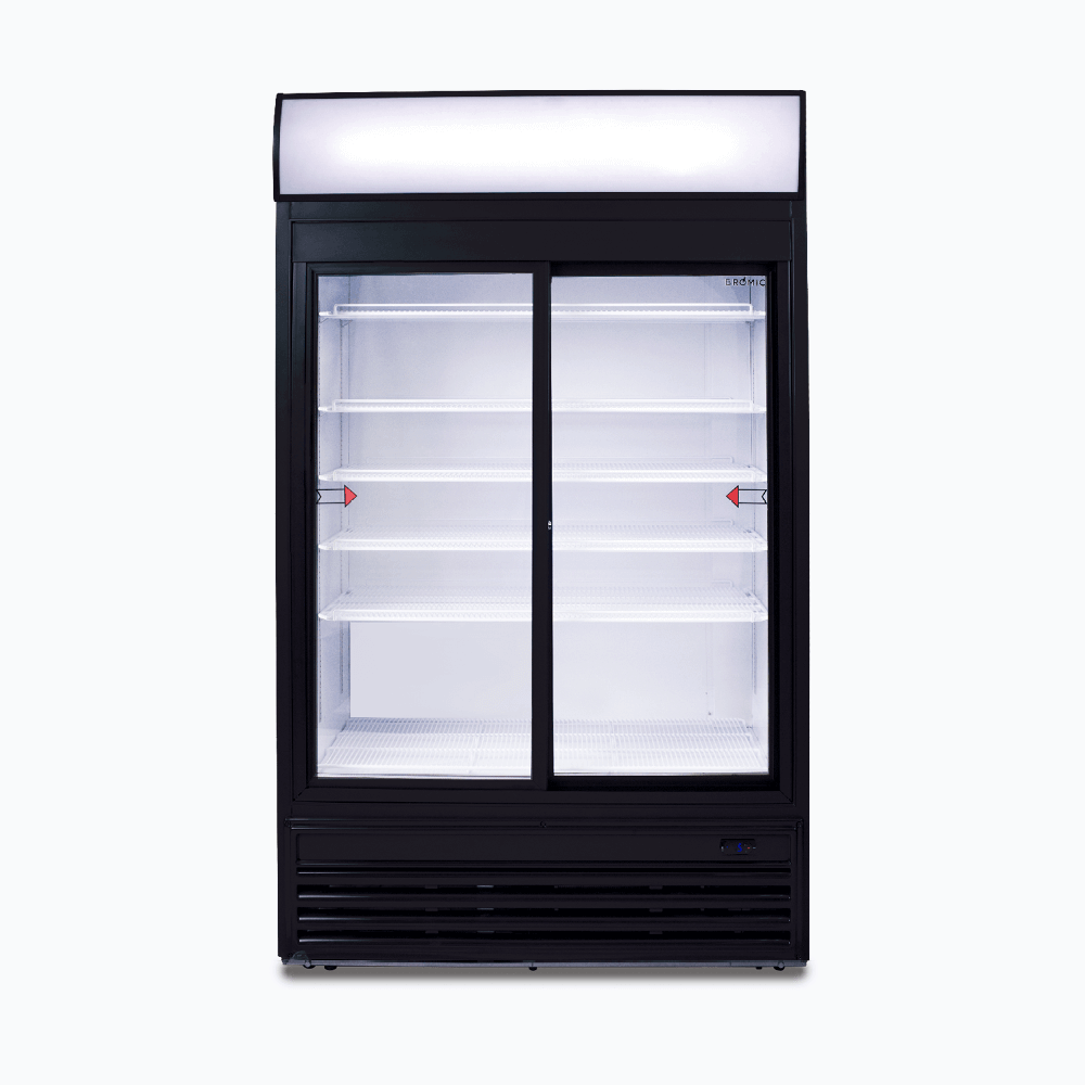 Bromic Upright Display Fridge - 945L - 2 Doors - Sliding - Flat Glass - Lightbox