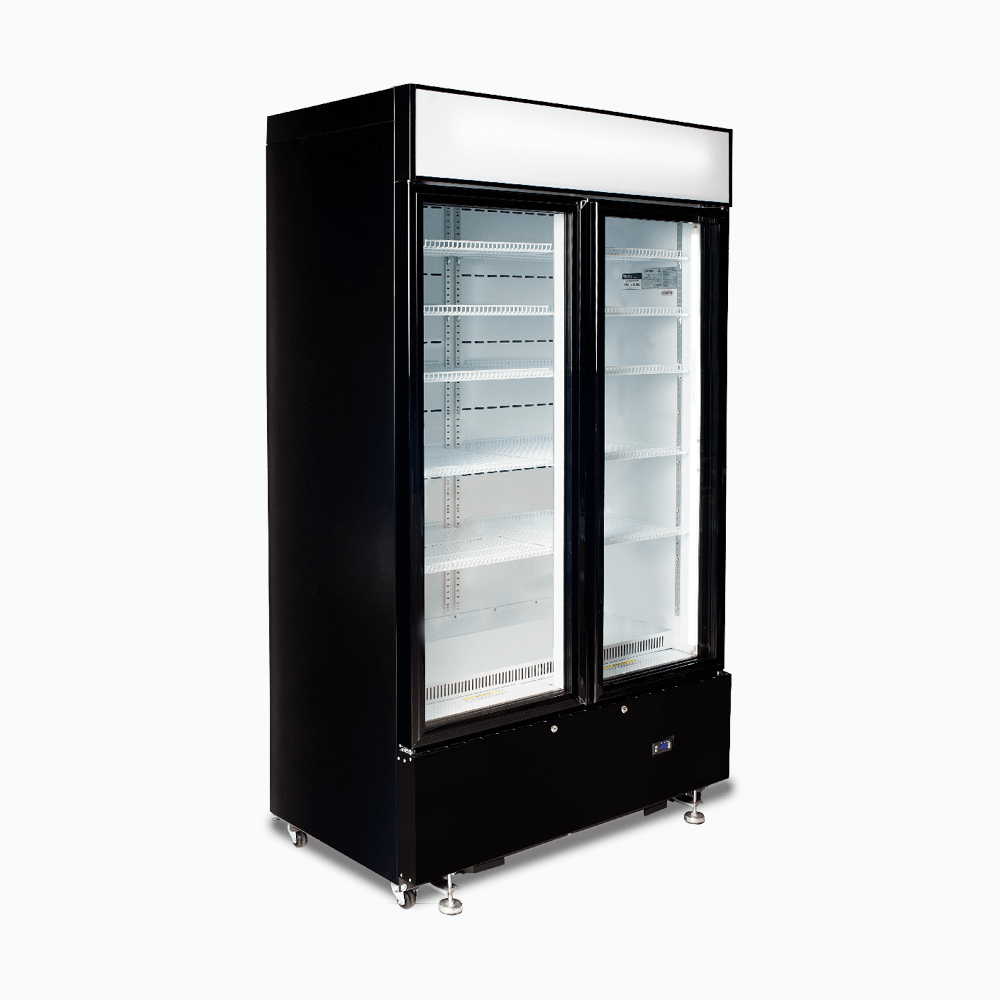 Bromic Upright Display Fridge - 960L - 2 Doors - Flat Glass - Cassette - Black