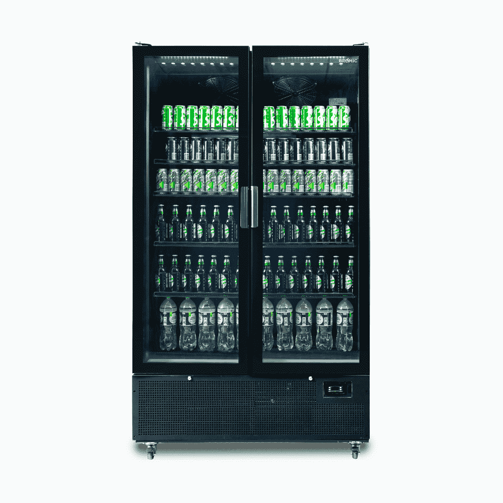 Bromic Upright Display Fridge - 1126L - 2 Door - Flat Glass - Black