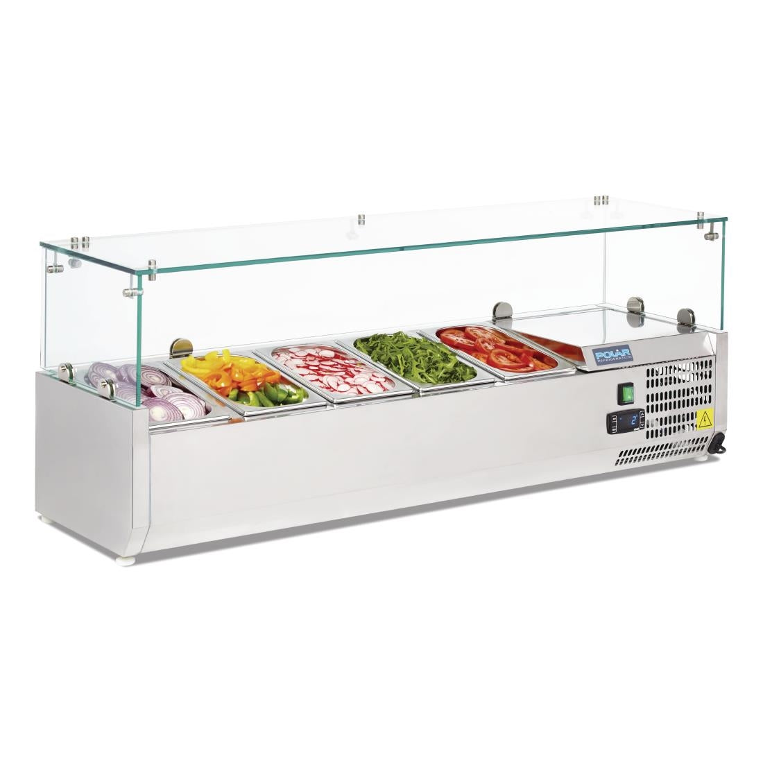 Polar G-Series Countertop Prep Fridge 5x 1/4GN with Glass Sneeze guard G608-A