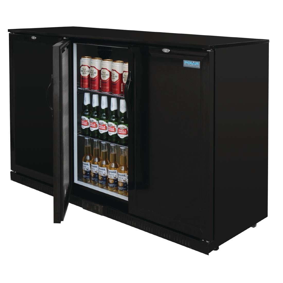Polar G-Series Back Bar Cooler with Triple Solid Hinged Doors Black - 900mm GL017-A
