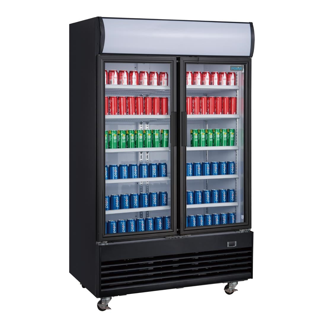 Polar G-Series Upright Display Cooler with Light Box Double Hinged Door - Black