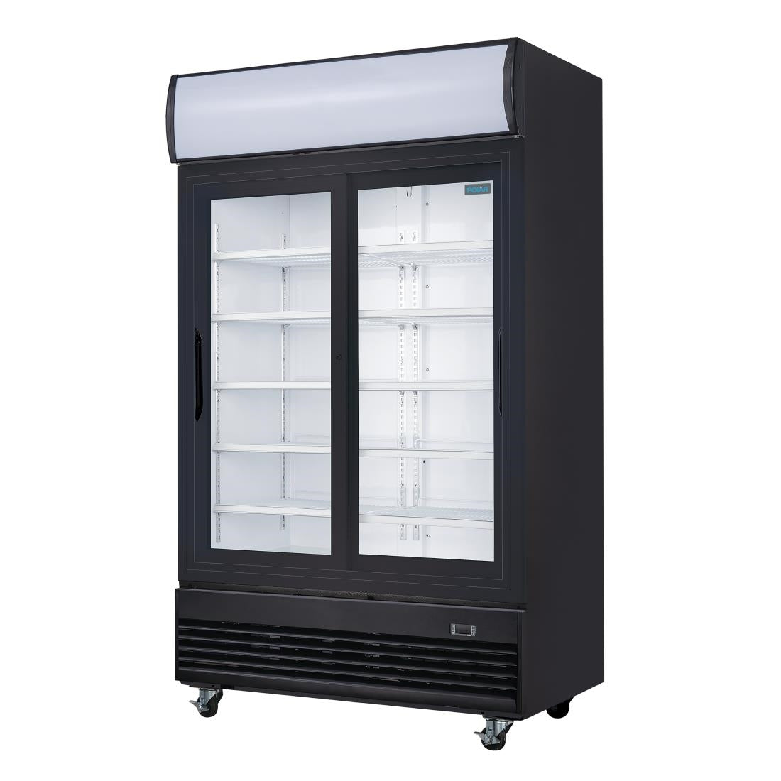 Polar G-Series Upright Display Cooler with Light Box Double Sliding Door - Black