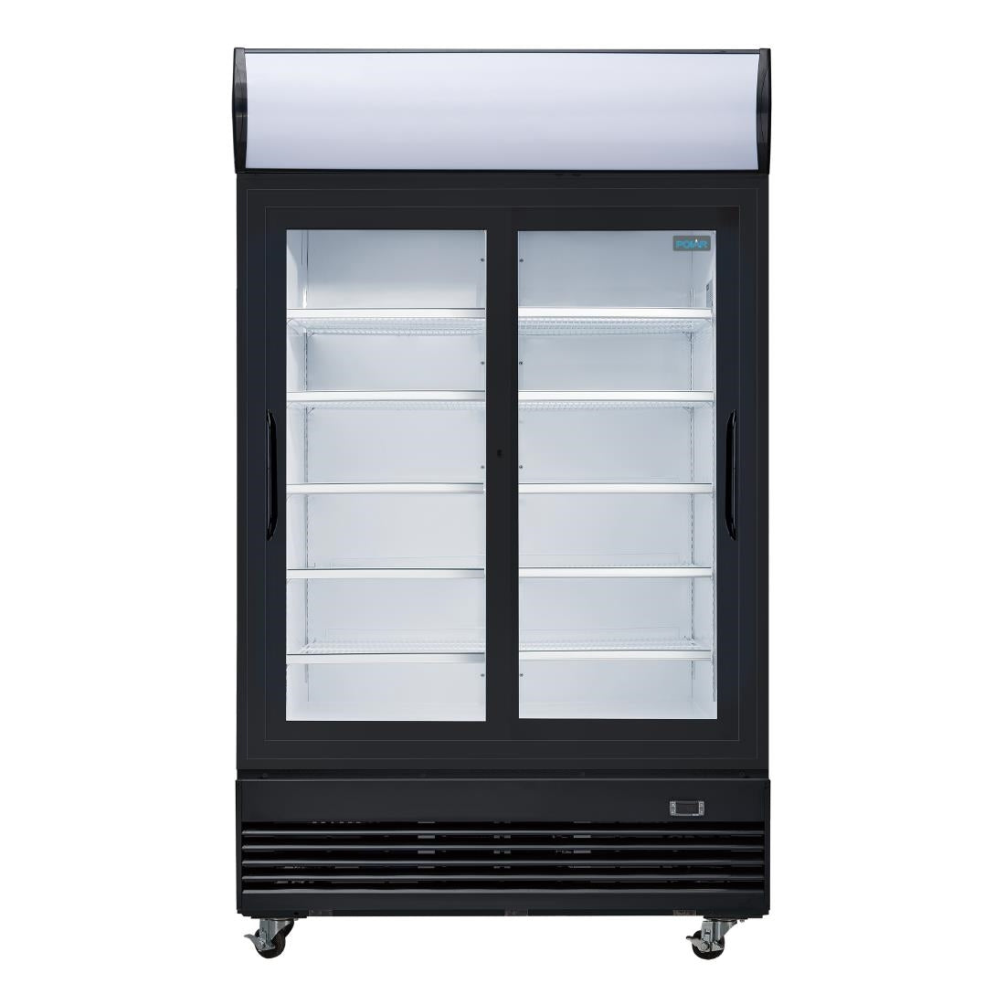 Polar G-Series Upright Display Cooler with Light Box Double Sliding Door - Black