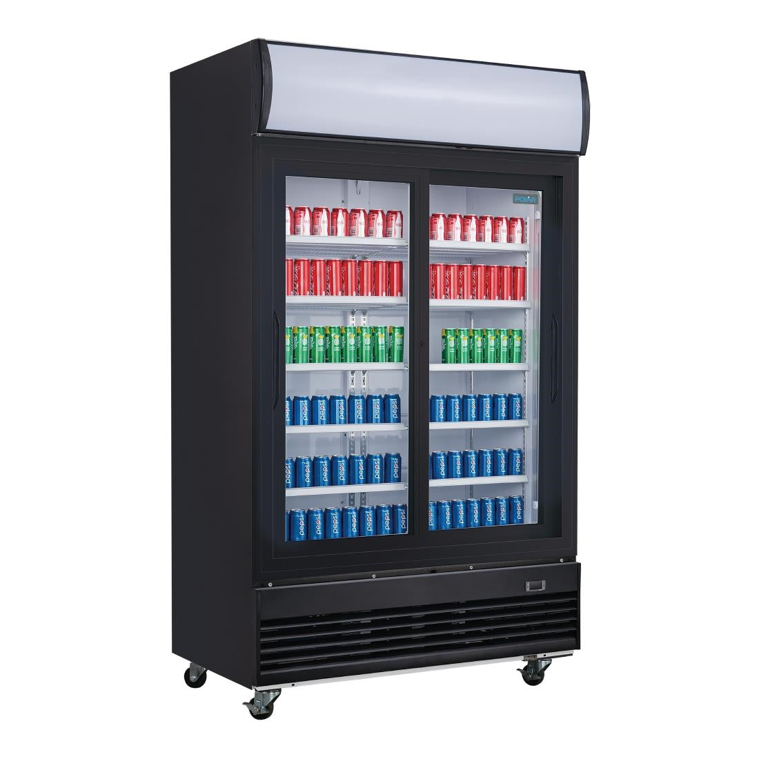 Polar G-Series Upright Display Cooler with Light Box Double Sliding Door - Black