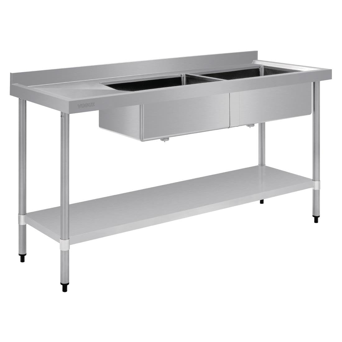 Vogue Double Bowl Sink L/H Drainer - 1800mm (90mm Drain) HC908