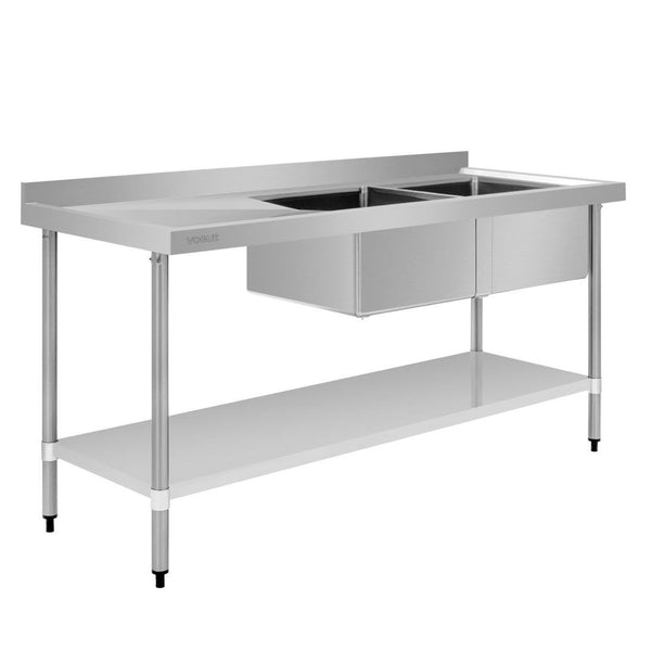 Vogue Double Bowl Sink L/H Drainer - 1800mm x 700mm (90mm Drain) HC920