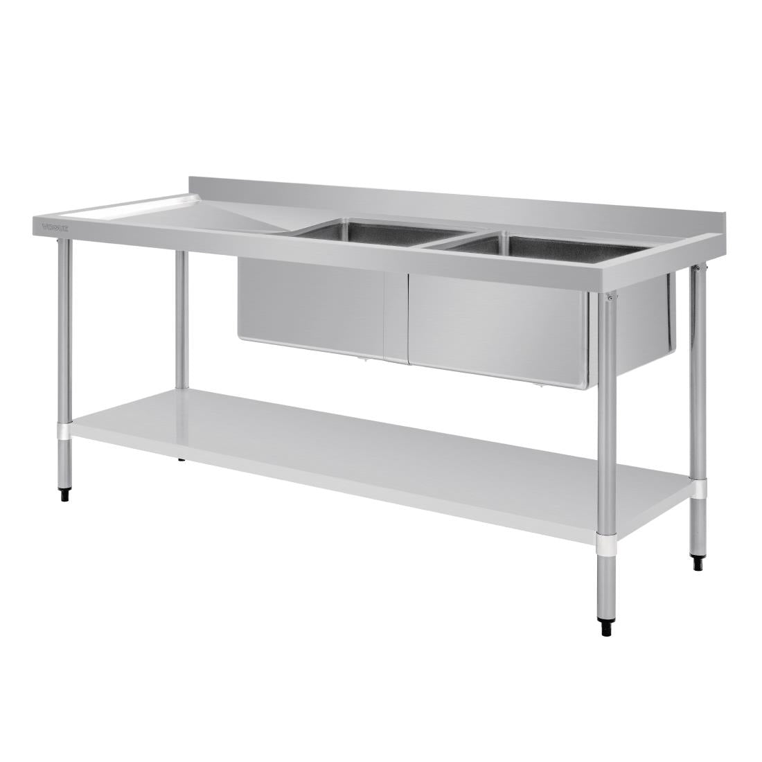 Vogue Double Bowl Sink L/H Drainer - 1800mm x 700mm (90mm Drain) HC920