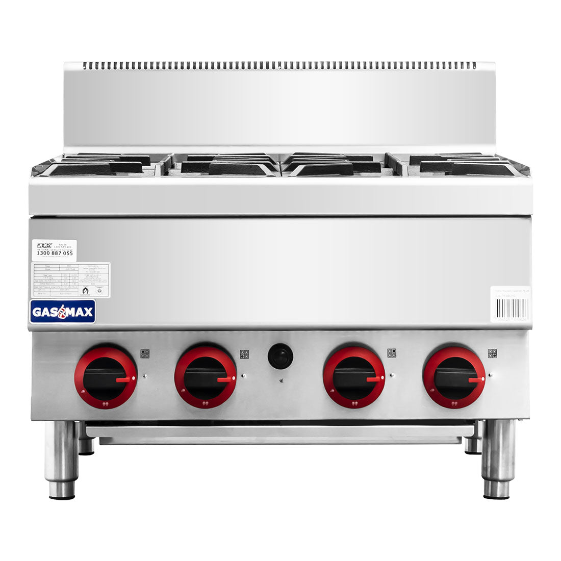 Gasmax Benchtop Natural Gas 4 Burner Cooktop w/ Splashback - JUS-TR-4B