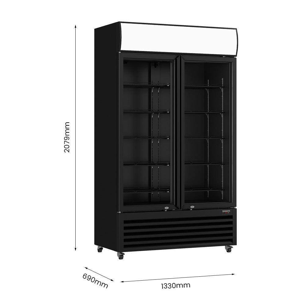 Thermaster Large Two Glass Door Colourbond Upright Drink Fridge - LG-1200BP