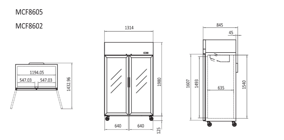 Atosa TOP MOUNTED 2 DOOR FREEZER SHOWCASE 1314 MM MCF8602