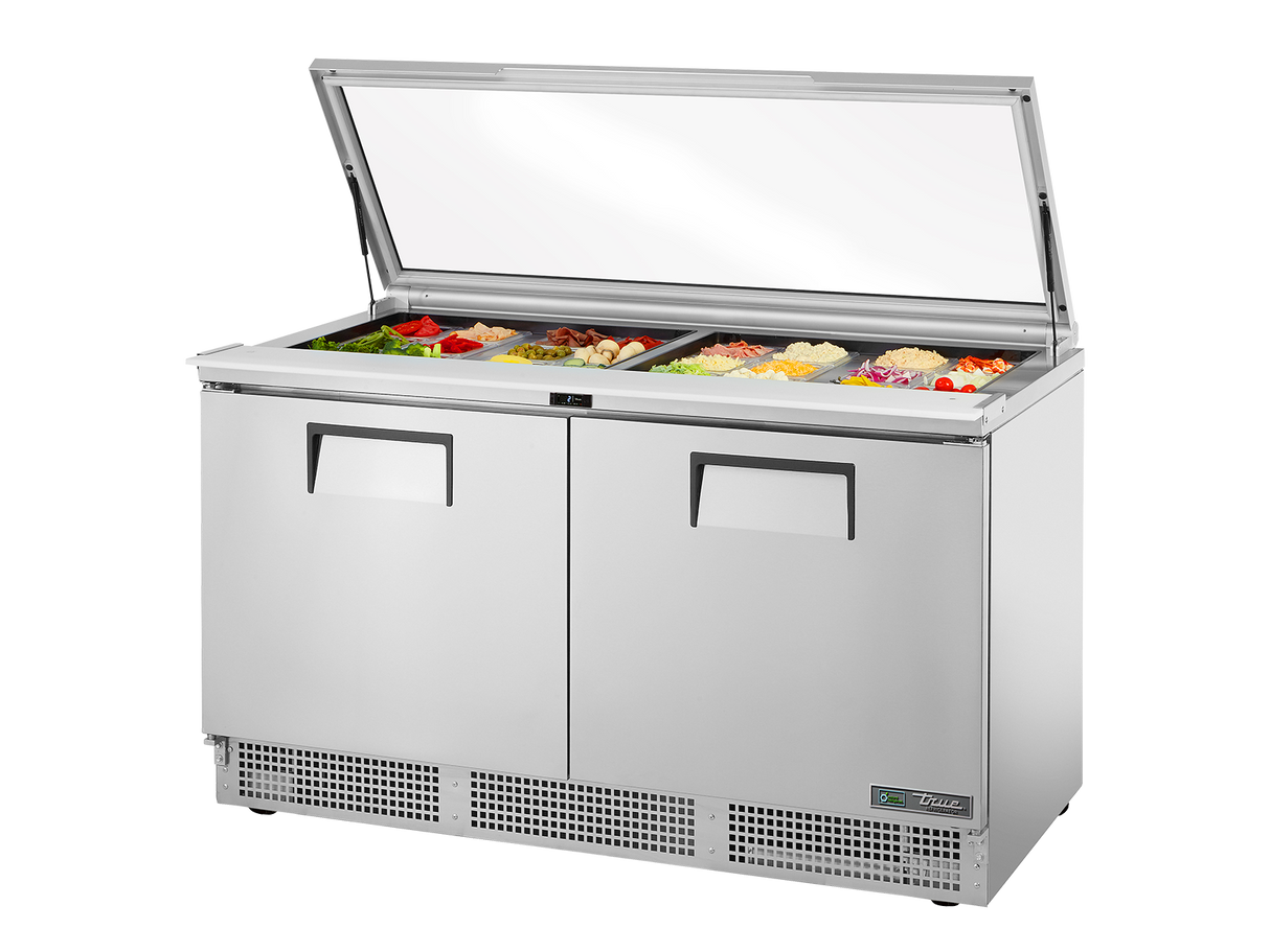 True Refrigeration Glass Lid Prep Table 24x 1/6 Top Pans 2 Solid Swing Doors - TFP-64-24M-FGLID-HC