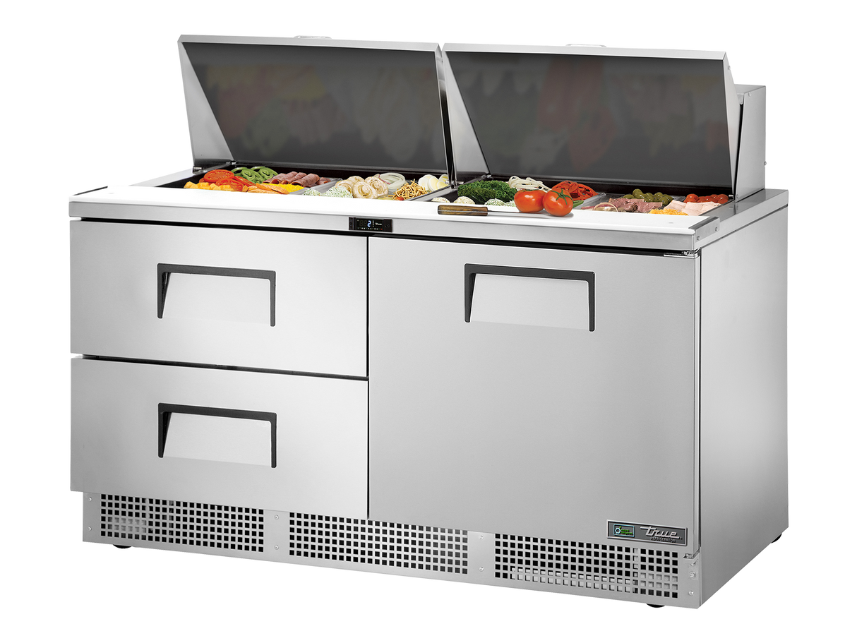 True Refrigeration Prep Table 24x 1/6 Top Pans 2 Drawers + 1 Solid Swing Door - TFP-64-24M-D-2-HC
