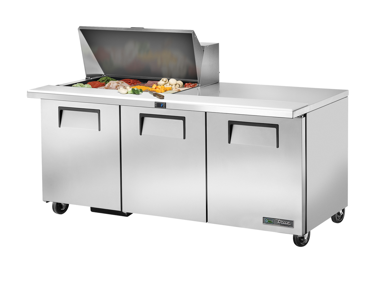 True Refrigeration Prep Table 15x 1/6 Top Pans 3 Solid Swing Doors - TSSU-72-15M-B-HC
