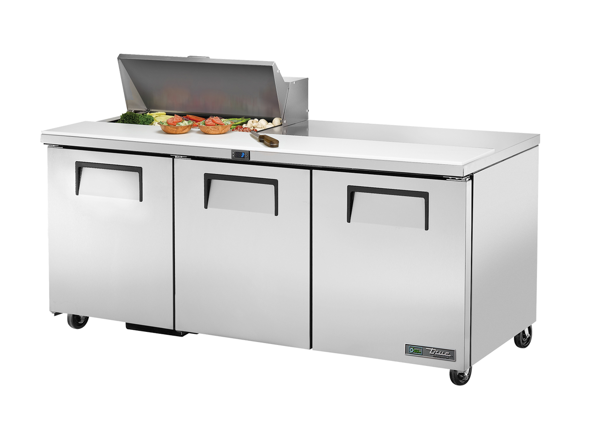 True Refrigeration Prep Table 8x 1/6 Top Pans 3 Solid Swing Doors - TSSU-72-08-HC