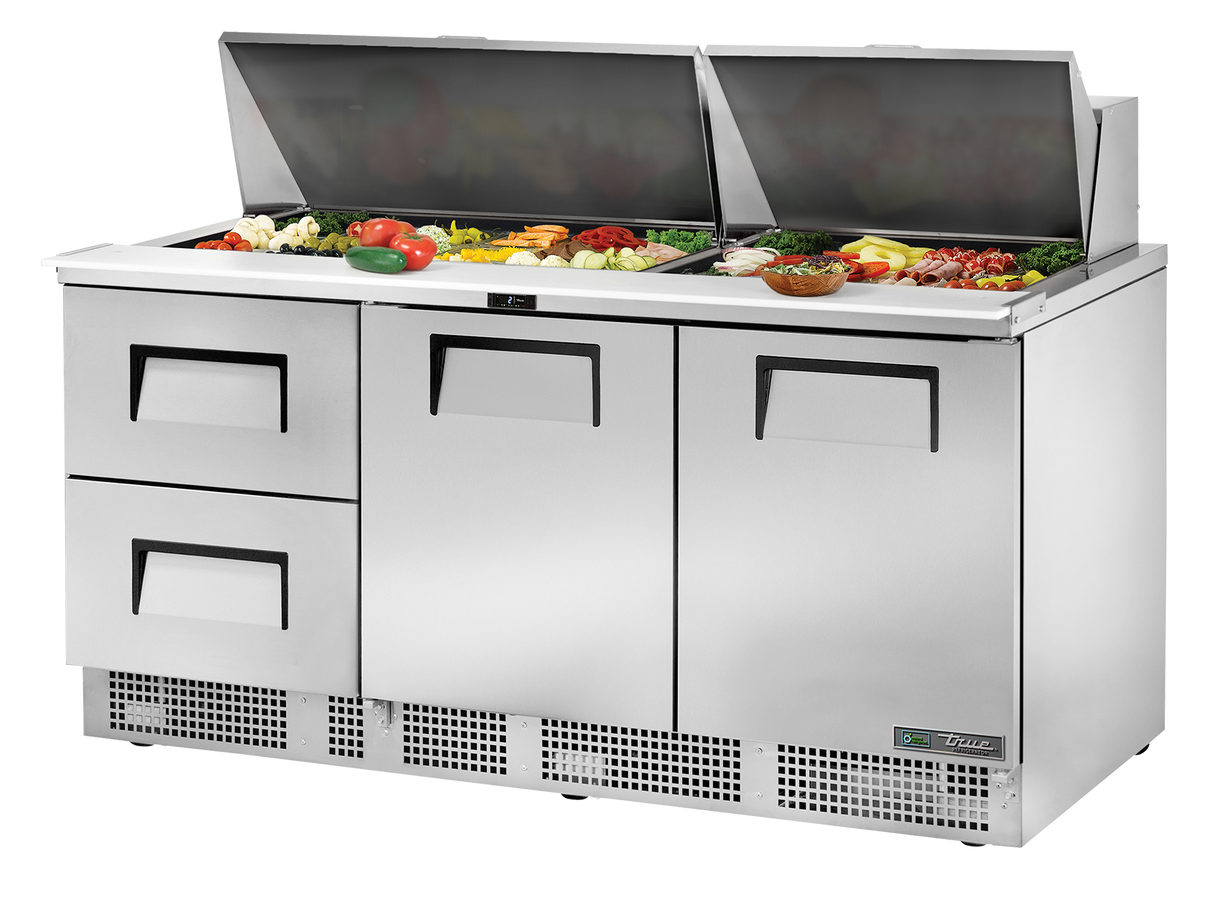 True Refrigeration Prep Table 30x 1/6 Top Pans 2 Drawers + 2 Solid Swing Doors - TFP-72-30M-D-2-HC