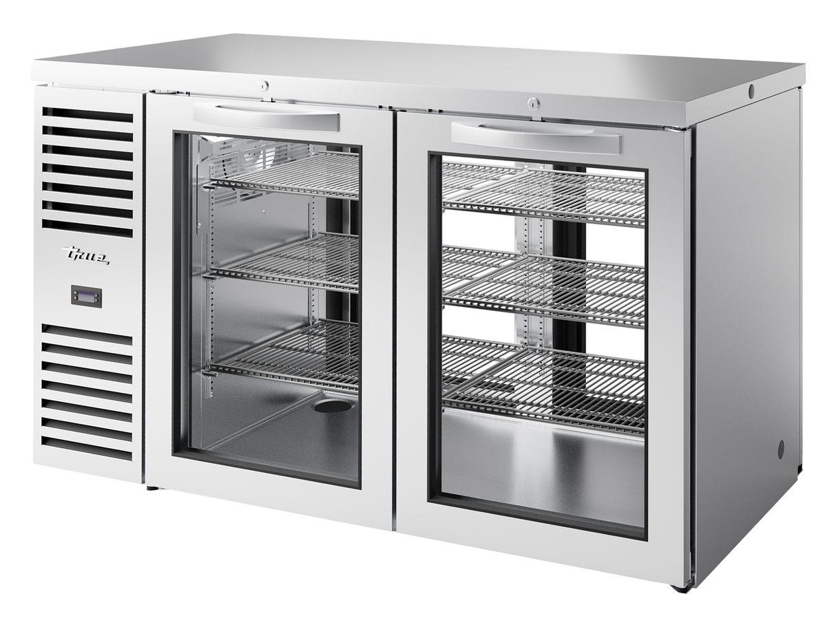 True Refrigeration Pass-Thru Bar Refrigerator Stainless Steel Ext 2 Glass Swing Doors Front 2 Glass Swing Doors Rear - TBR60-PTSZ1-L-S-GG-GG-2