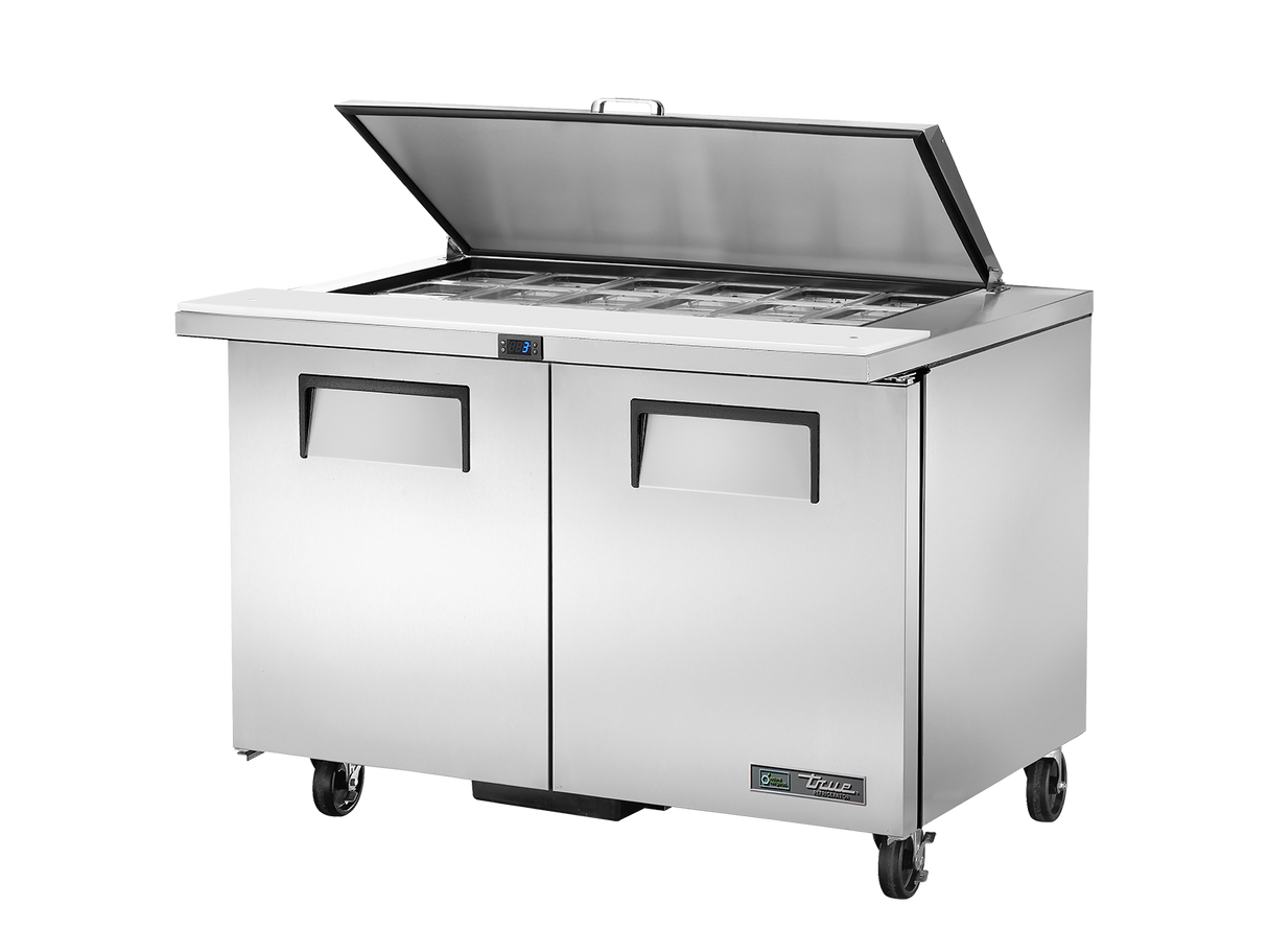 True Refrigeration Prep Table 18x 1/6 Top Pans 2 Solid Swing Doors Removable lids - TSSU-48-18M-B-HC FLID