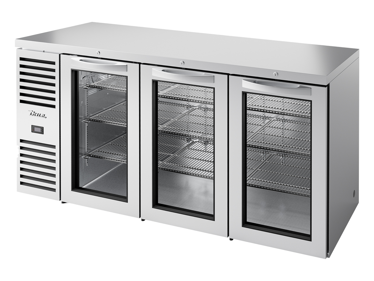 True Refrigeration Bar Refrigerator Stainless Steel Ext 3 Glass Swing Doors - TBR72-RISZ1-L-S-GGG-2