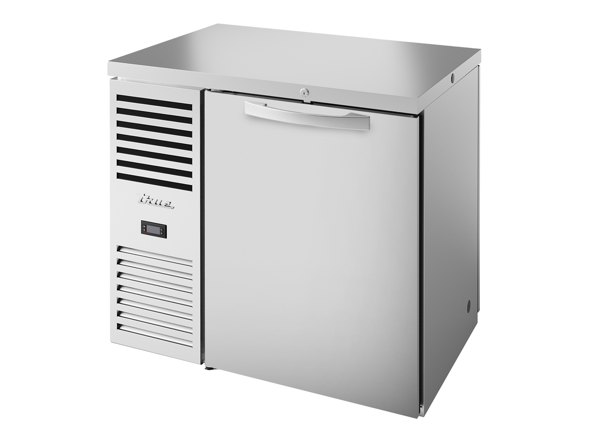 True Refrigeration Pass-Thru Bar Refrigerator Stainless Steel Ext 1 Solid Swing Door Front 1 Solid Swing Door Rear - TBR36-PTSZ1-L-S-S-S-2