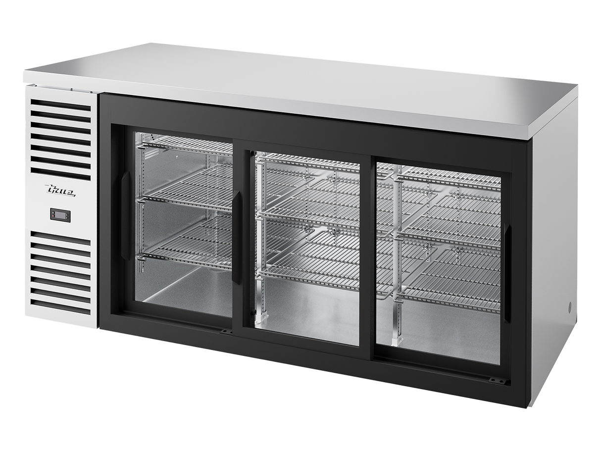 True Refrigeration Bar Refrigerator Stainless Steel Ext 3 Glass Slide Doors - TBR72-RISZ1-L-S-111-2
