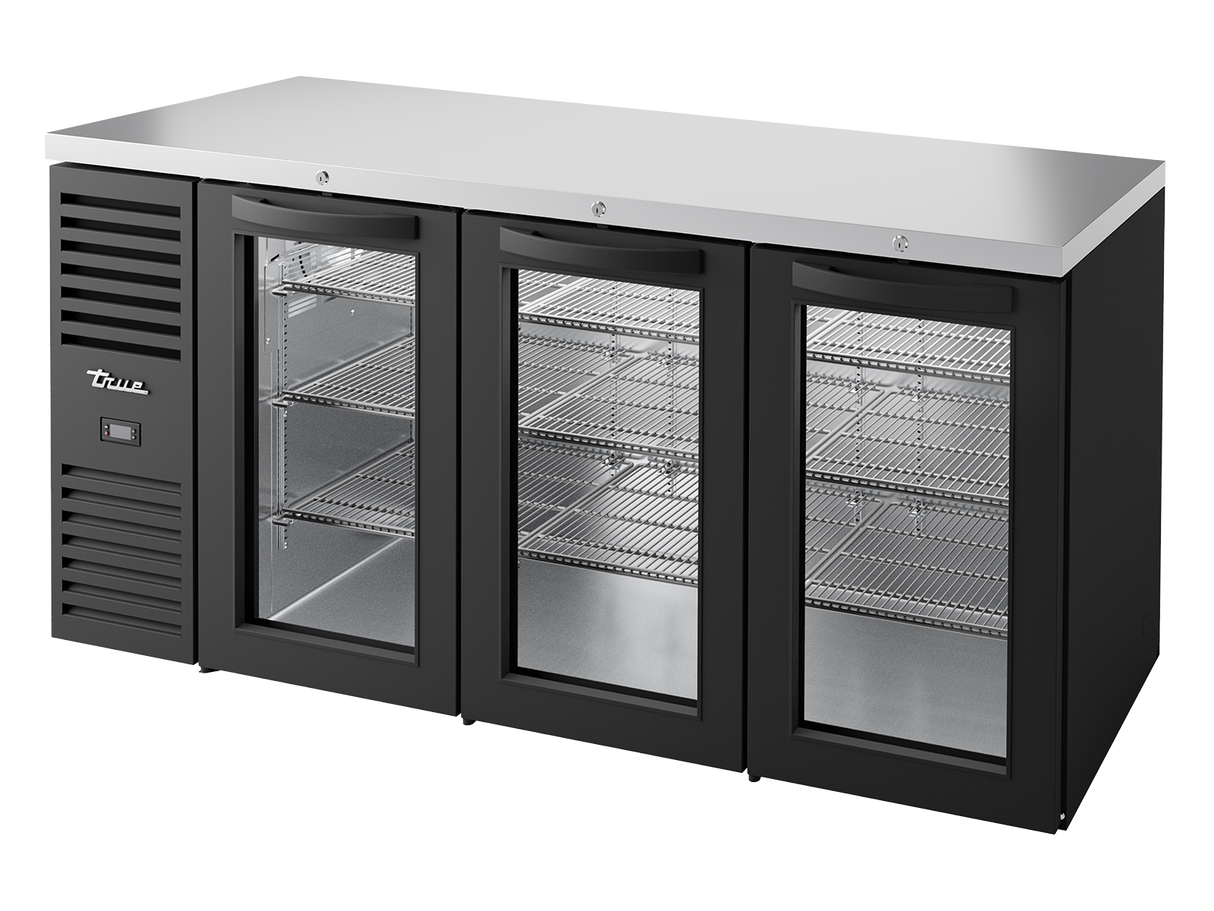 True Refrigeration Bar Refrigerator Black Ext 3 Glass Swing Doors - TBR72-RISZ1-L-B-GGG-2